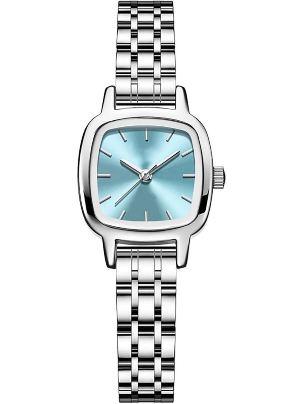 Women's Silver Blue Steel Strap Casual Fashion Simple Square Quartz Wrist Watch